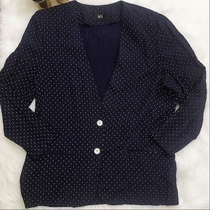 Tofy Polka Dot Blazer Jacket Rayon Navy Sz 14 EUC